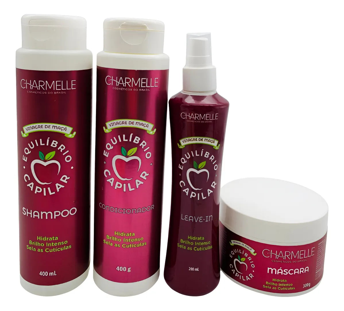 KIT EQUILÍBRIO CAPILAR  - CHARMELLE - SHAMPOO 400ML - CONDICIONADOR  400G - MÁSCARA 300G - FILALIZADOR 200ML