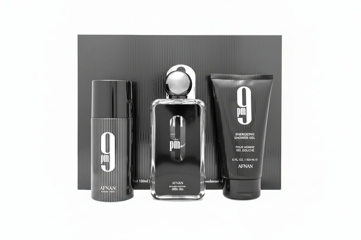KIT 9 PM - AFNAN - EAU DE PARFUM 100ML - SHOWER GEL 150ML - PERFUMED DEODORANT SPRAY 150ML