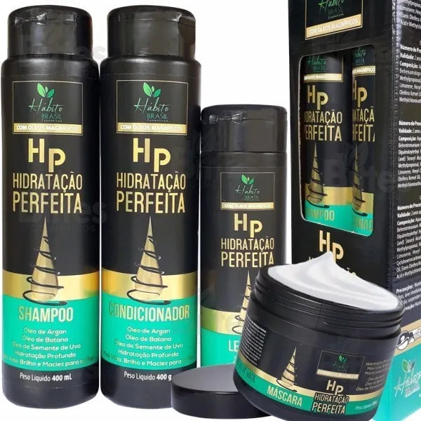 KIT HP HIDRATAÇÃO PERFEITA - CHARMELLE - SHAMPOO 400ML - CONDICIONADOR  400G - MÁSCARA 300G - FILALIZADOR 200ML