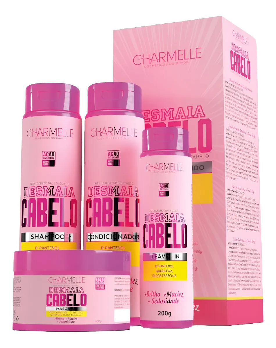 KIT DESMAIA CABELO - CHARMELLE - SHAMPOO 400ML - CONDICIONADOR  400G - MÁSCARA 300G - FILALIZADOR 200ML
