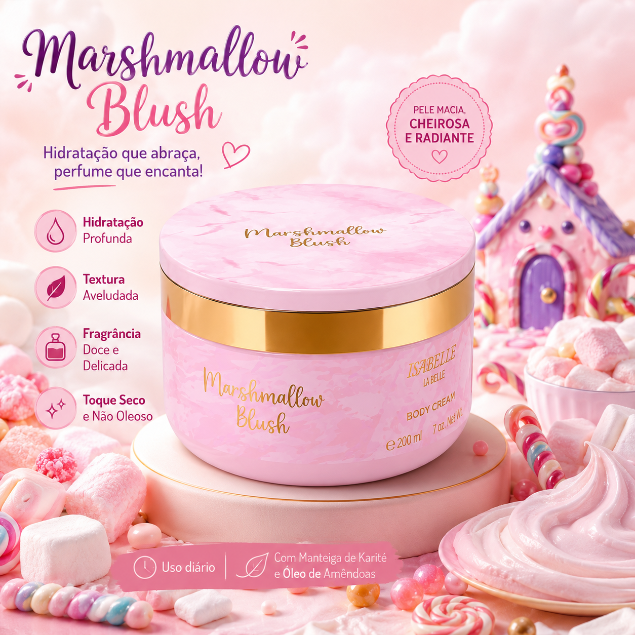 MARSHMALLOW BLUSH - PASTA HIDRATANTE - ISABELLE LA BELLE - 200ML