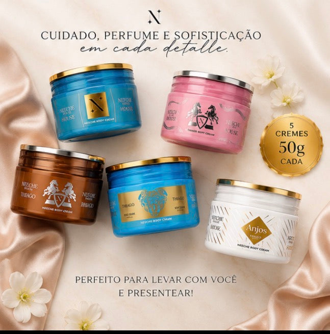 Neeche House Kit Miniaturas 7x50g - Hidratantes Corporais Travel Size com 5 Potes de 50g Cada para Viagens e Perfumação Alta Fixação