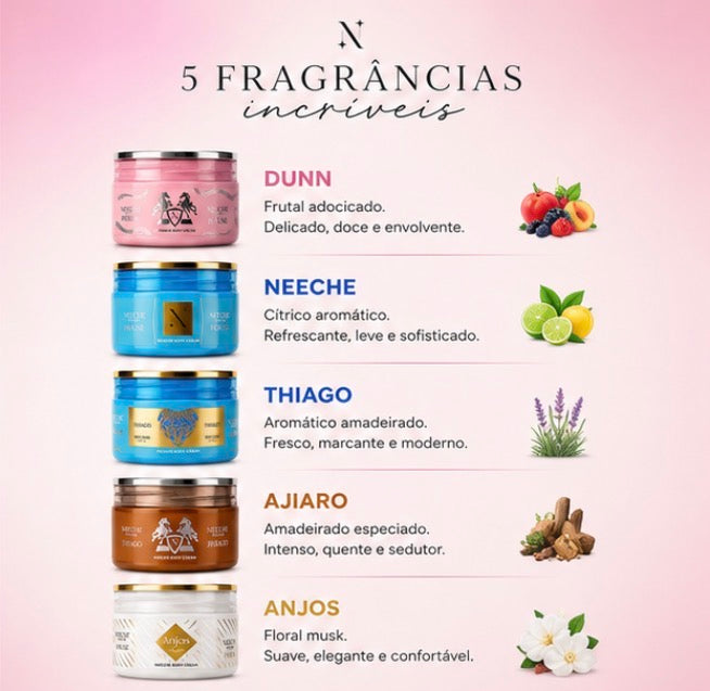 Neeche House Kit Miniaturas 7x50g - Hidratantes Corporais Travel Size com 5 Potes de 50g Cada para Viagens e Perfumação Alta Fixação
