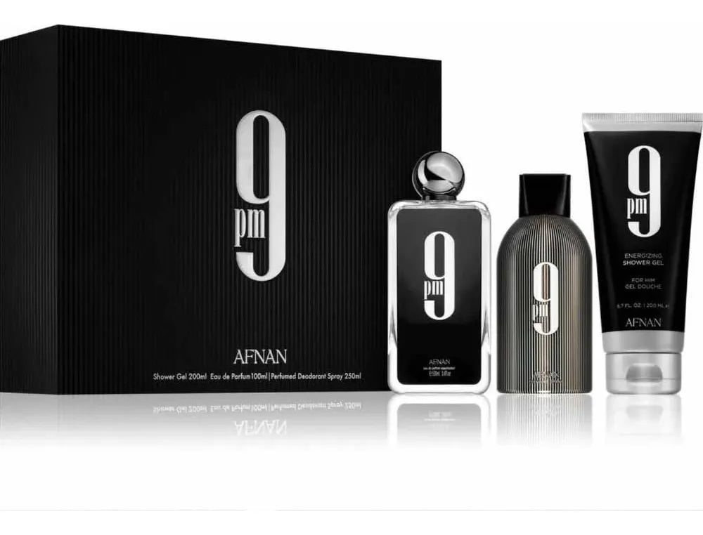 KIT 9 PM - AFNAN - EAU DE PARFUM 100ML - SHOWER GEL 150ML - PERFUMED DEODORANT SPRAY 150ML
