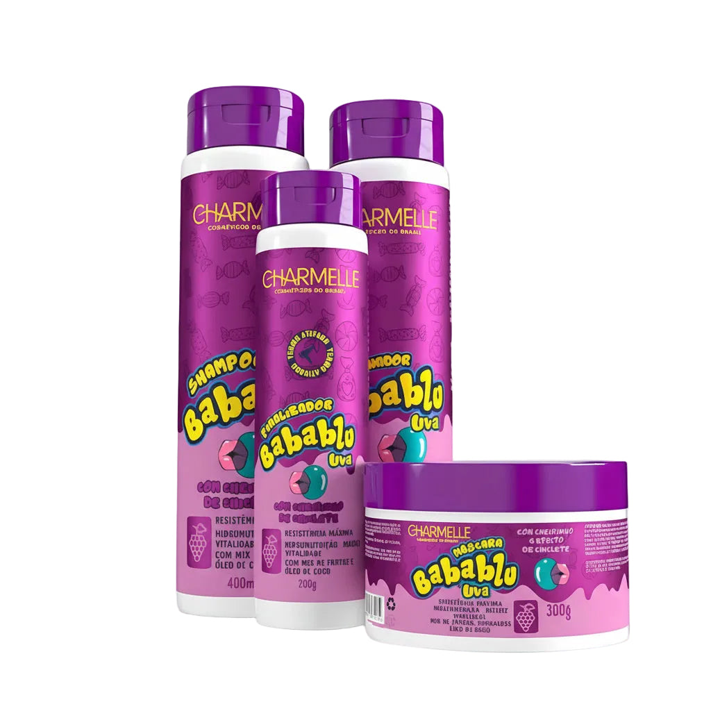 KIT BABABLU UVA - CHARMELLE - SAMPOO 400ML - CONDICIONADOR 400G - MÁSCARA 300G - FINALIZADOR 200G