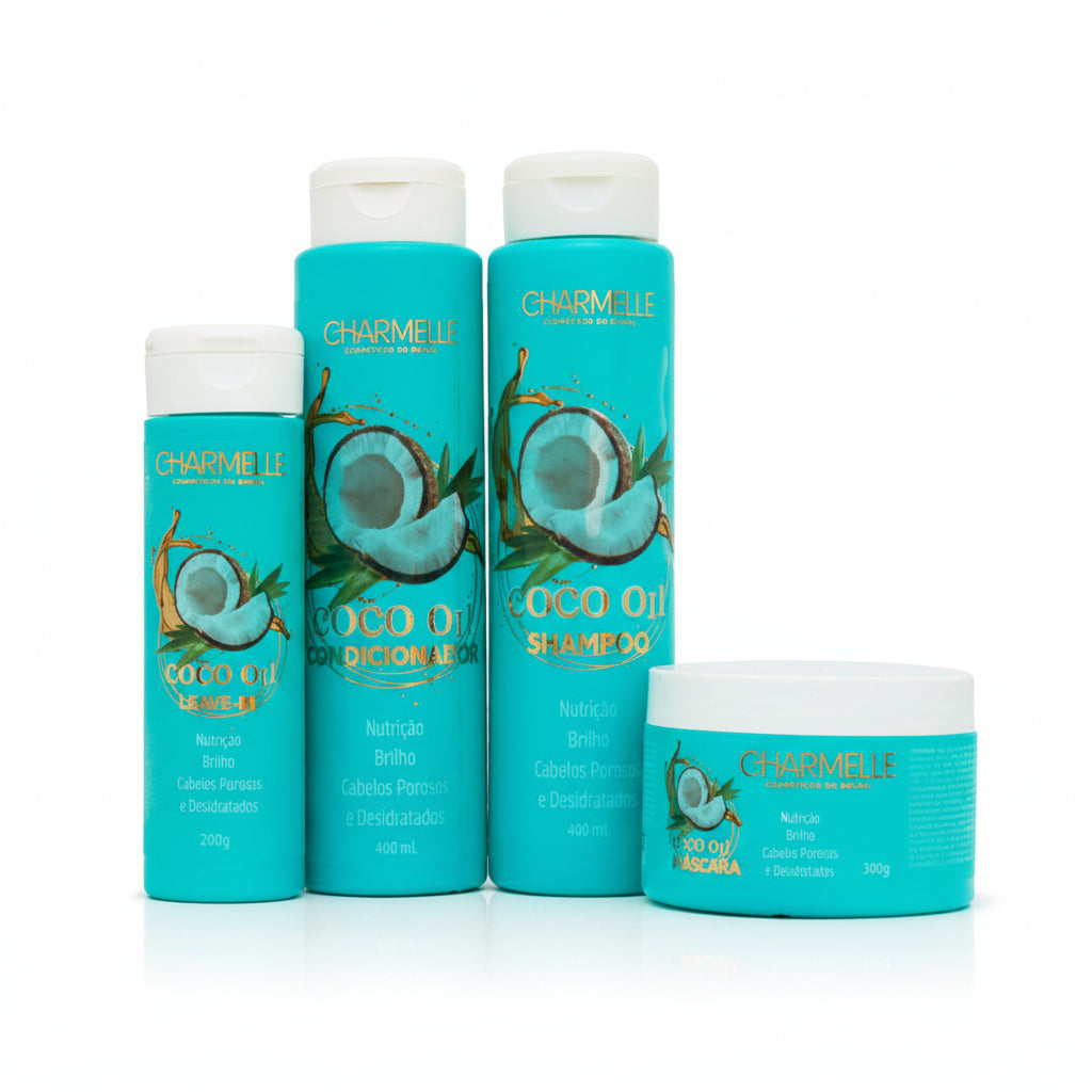 KIT COCO OI1 - CHARMELLE - SHAMPOO 400ML - CONDICIONADOR 400G - MÁSCARA 300G -LEAVE-IN 200G