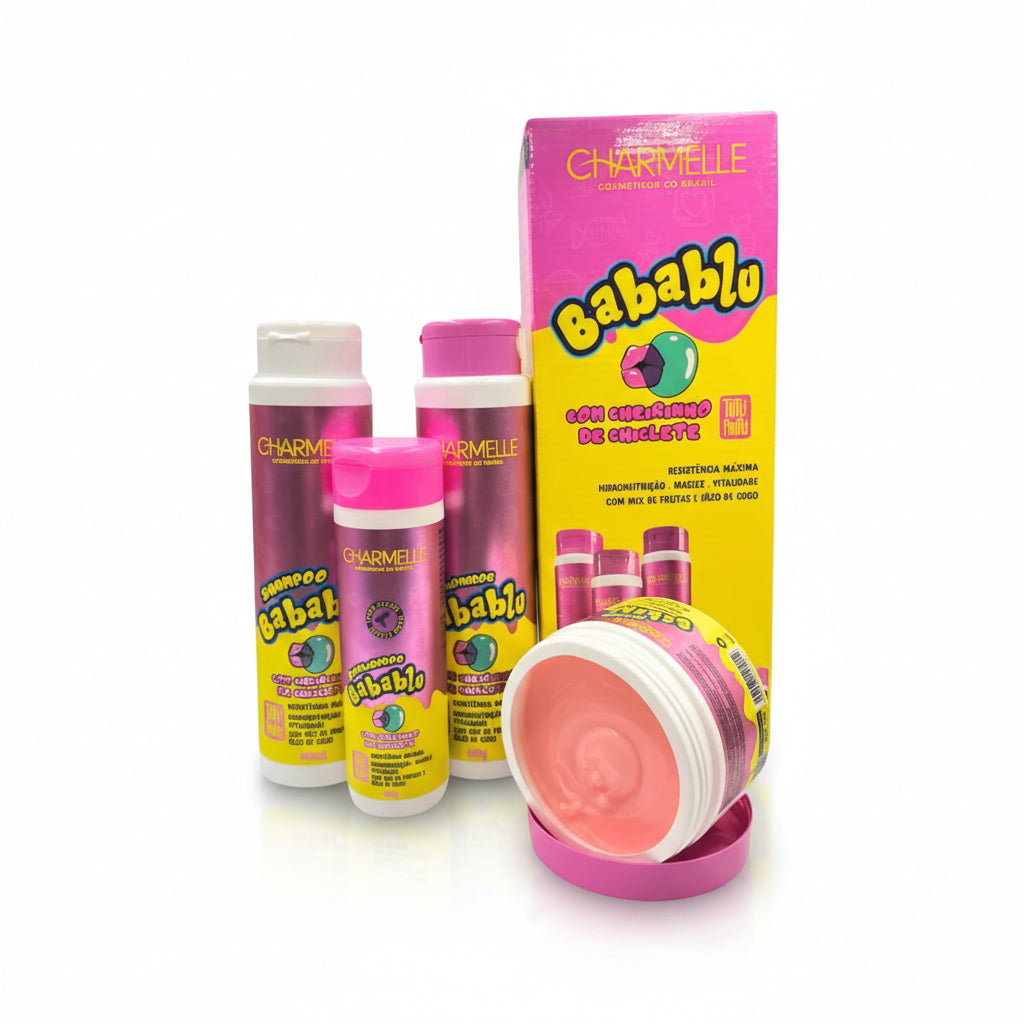 KIT BABABLU TUTTI FRUTTI - CHARMELLE - SAMPOO 400ML - CONDICIONADOR 400G - MÁSCARA 300G - FINALIZADOR 200G